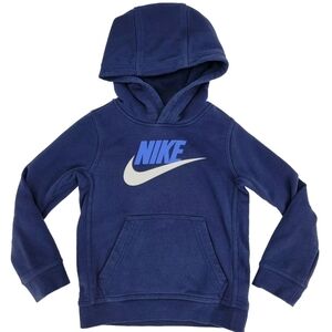 Nike Hoodie Sweatshirt Kids Size XS Navy Blue Logo Graphic Pocket Pullover